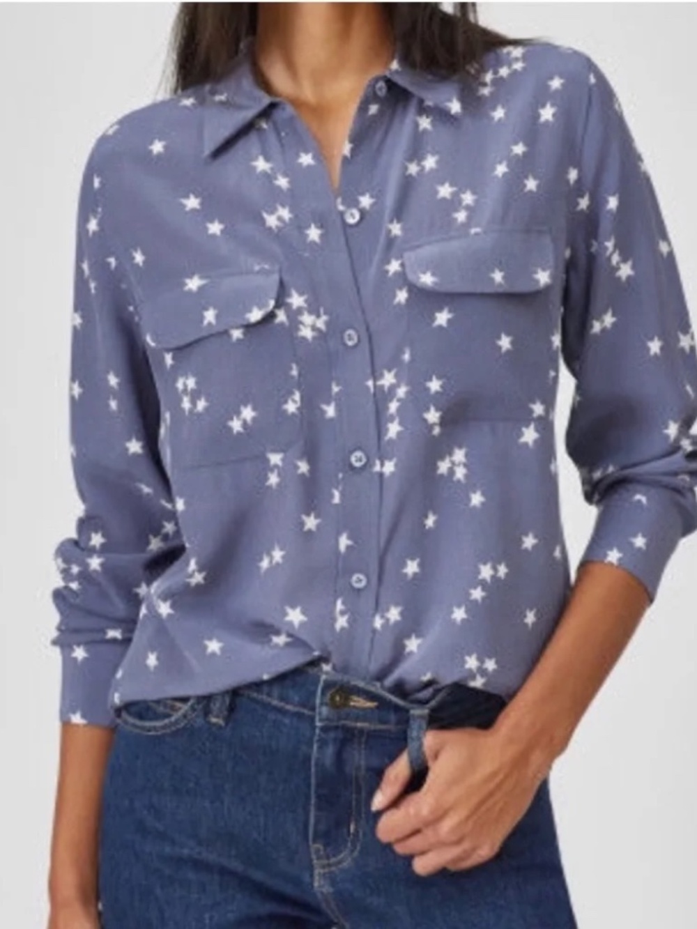 Equipment Femme Silk Star Print Shirt in Blue & White - NWOT